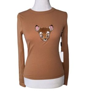 Forever 21 Disney Bambi Fitted Long Sleeve Crop Top
